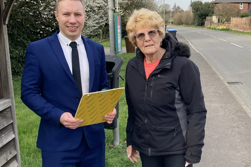 Michael Mullaney and Joyce Crooks campaigning to save local bus services