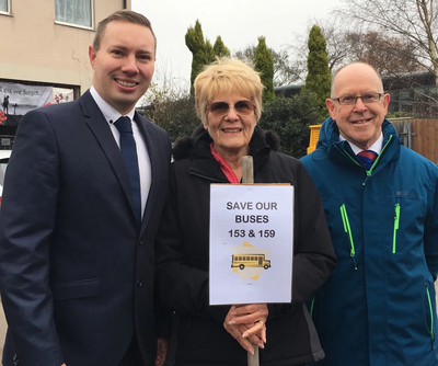 Michael Mullaney Joyce Crooks and Bill Crooks campaigning to save local bus services